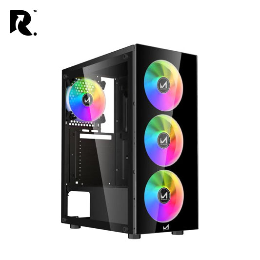 ICEMASTER Shadow Tempered Glass Black ATX Gaming Cabinet/Computer Case with 4 RGB Fans, 2 USB 2.0 Slots, USB 3.0 Slot, Ssd Slot, 7 Expansion Pci Sockets